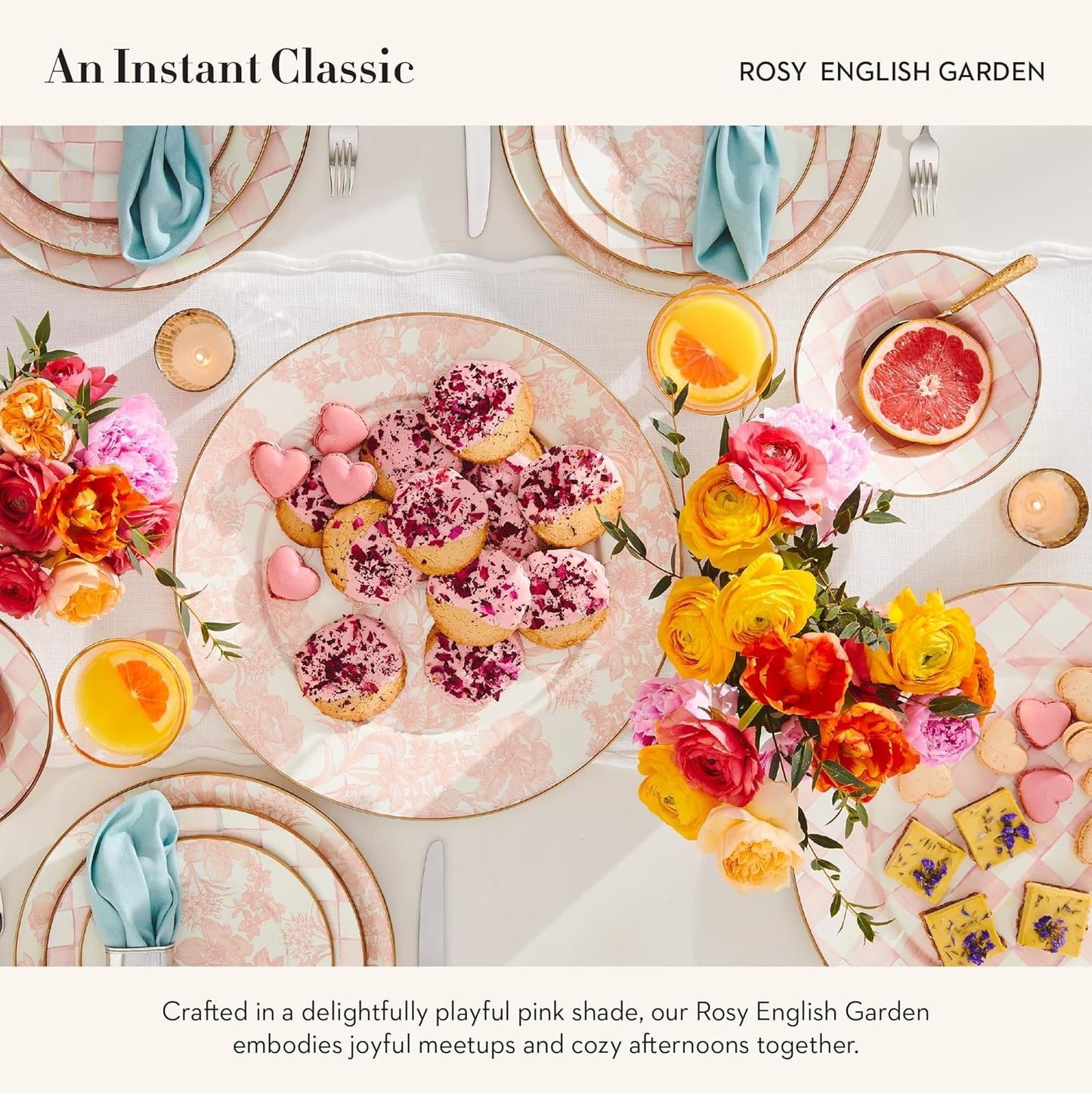 MACKENZIE-CHILDS Enamel Serving Platter, Decorative Serving Platter for Food, 16 Inches, Rosy English Garden