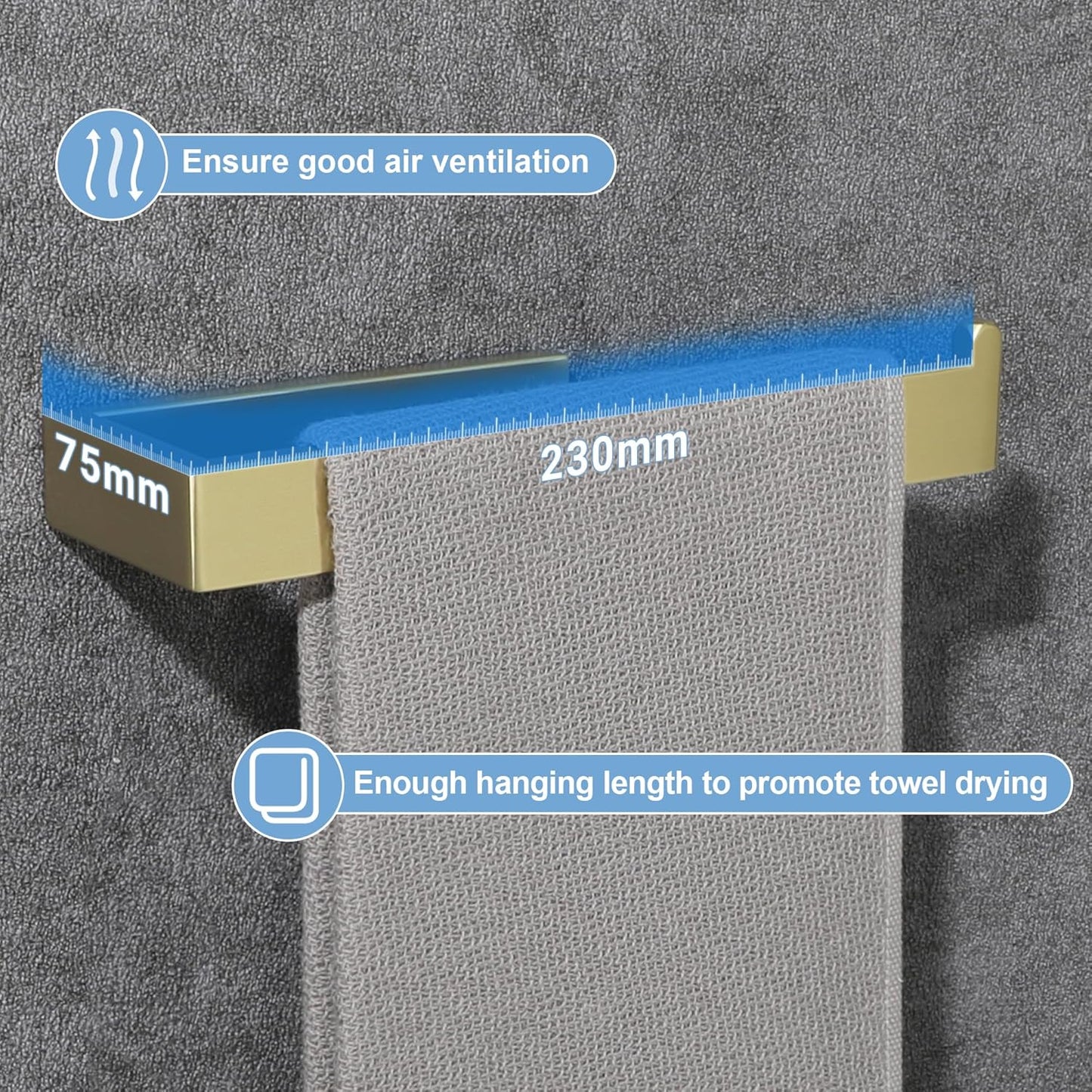 Sayayo Brushed Gold Towel Ring for Bathroom, 10 Inch Hand Towel Bar Towel Rack Towel Holder Wall Mounted Square, SUS304 Stainless Steel