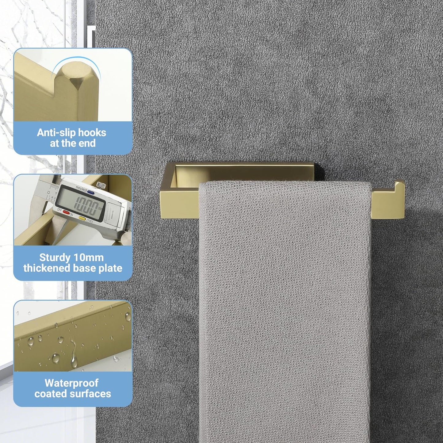 Sayayo Brushed Gold Towel Ring for Bathroom, 10 Inch Hand Towel Bar Towel Rack Towel Holder Wall Mounted Square, SUS304 Stainless Steel