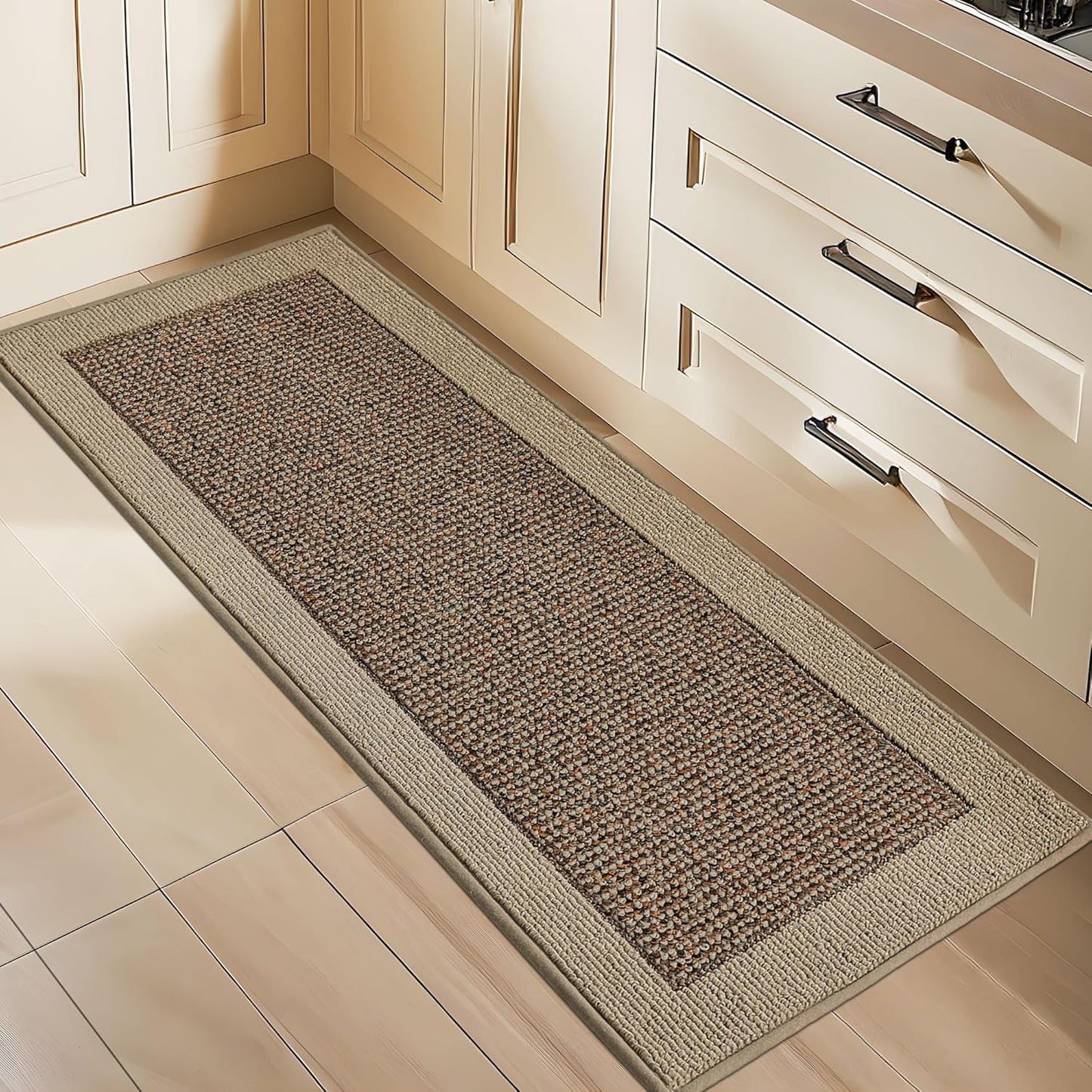 BEQHAUSE Kitchen Runner Rugs 24"x60", Kitchen Rugs Non-Slip Kitchen Mats for Floor, Absorbent and Stain Resistant Kitchen Mats, Machine Washable Rug for Kitchen, Hallway, Laundry & Sink, Taupe