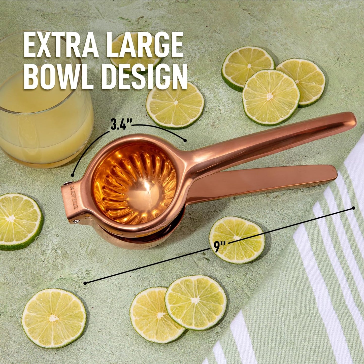 Zulay Extra Large Lemon Squeezer Stainless Steel - Easy Squeeze Heavy Duty Lemon Juicer Hand Press - Ergonomic Citrus Squeezer & Fruit Juicer for Small Oranges, Lemons, & Limes