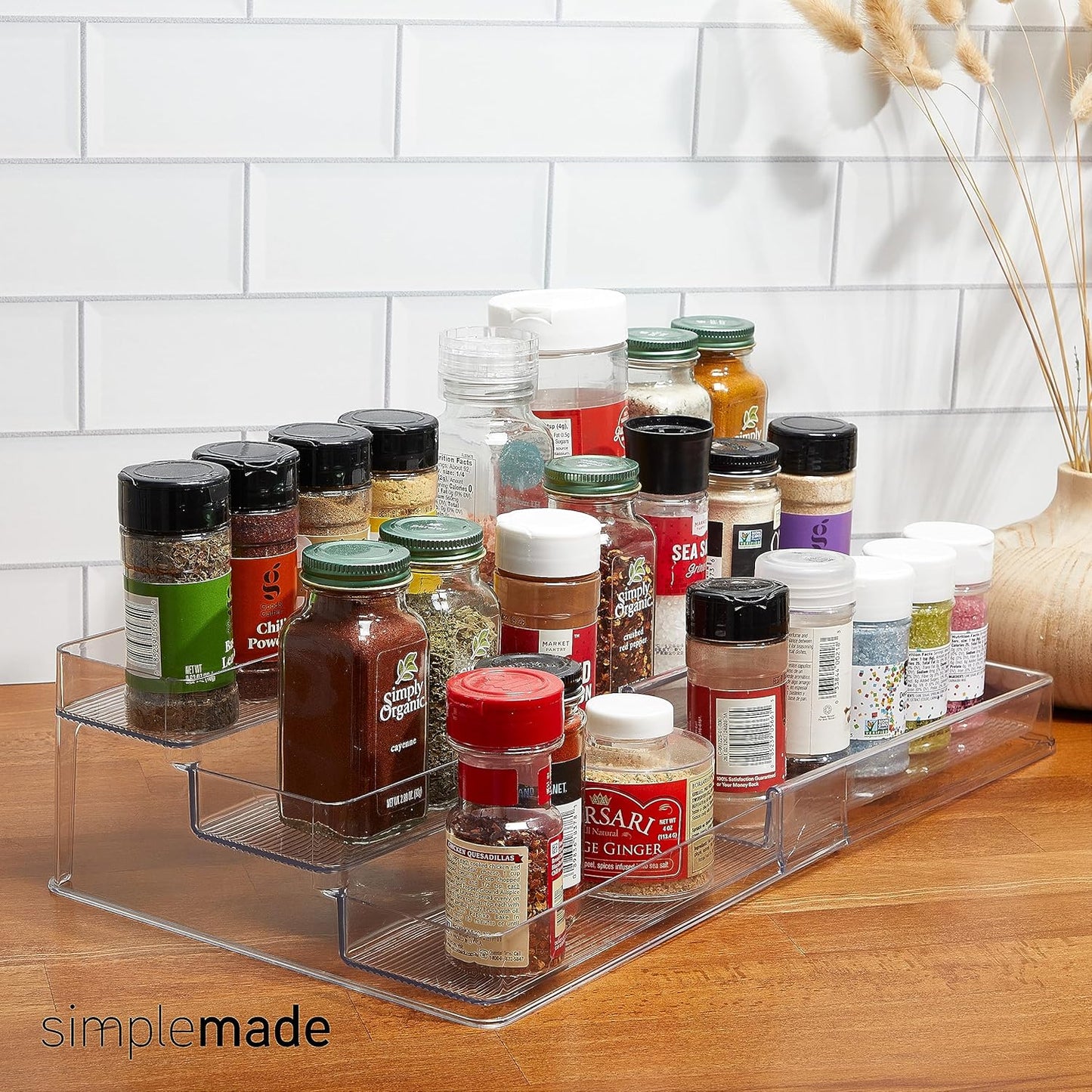 SIMPLEMADE 3-Tier Spice Rack Organizer - Versatile Storage Shelf for Kitchen, Bathroom, Bedroom & Office, Set of 1, Expandable Clear