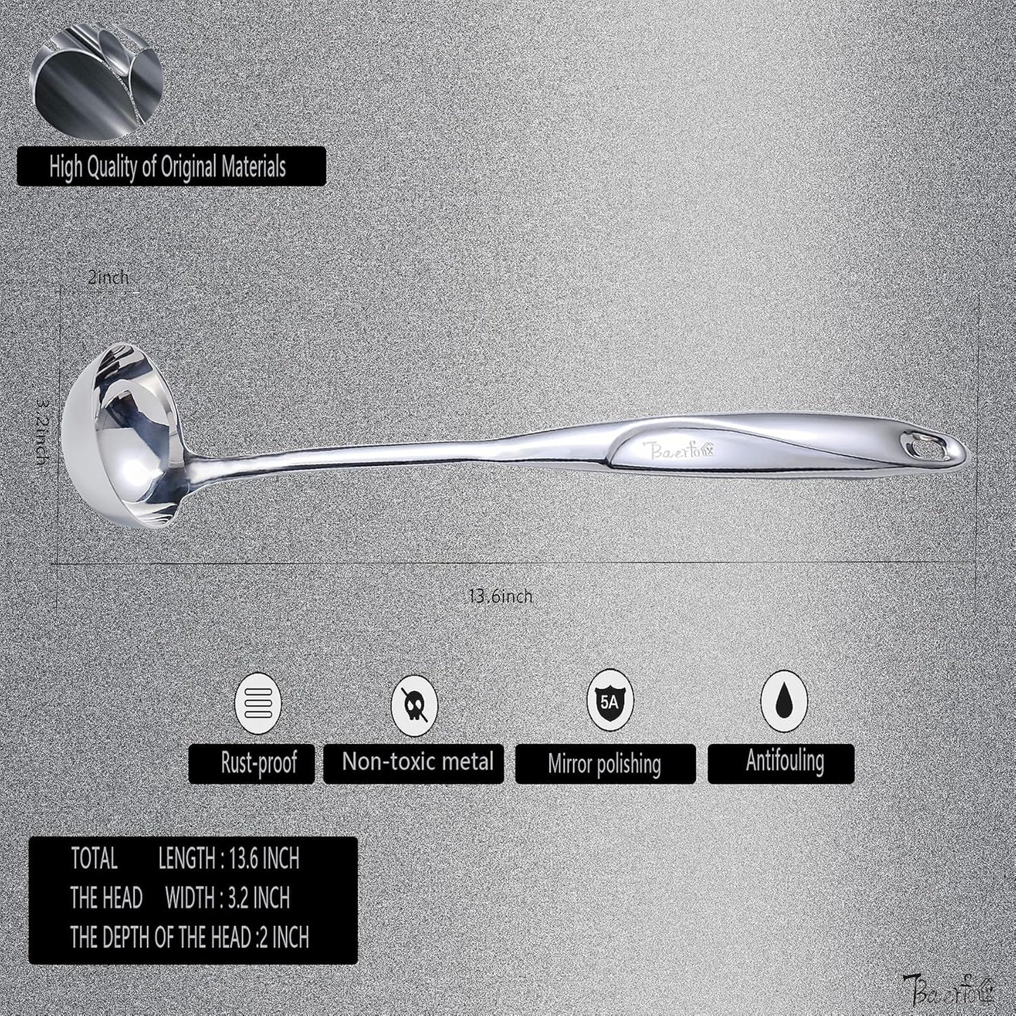 High Grade Soup Ladle,Cooking Ladle for Soup,Heat-proof Design of Hollow Handle,Stainless Steel Kitchen Utensil（4ouce/13.5 Inch)