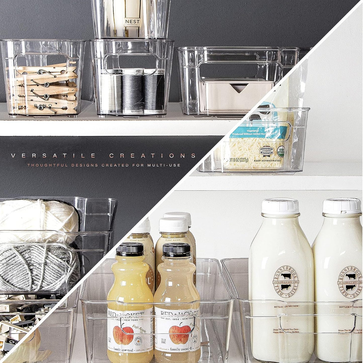 BINO Stackable Multi-Use Storage Organizer Bins, Plastic , BPA-Free, THE STACKER COLLECTION For Pantry / Home Organization, Fridge / Freezer Organizer - 8 Pack