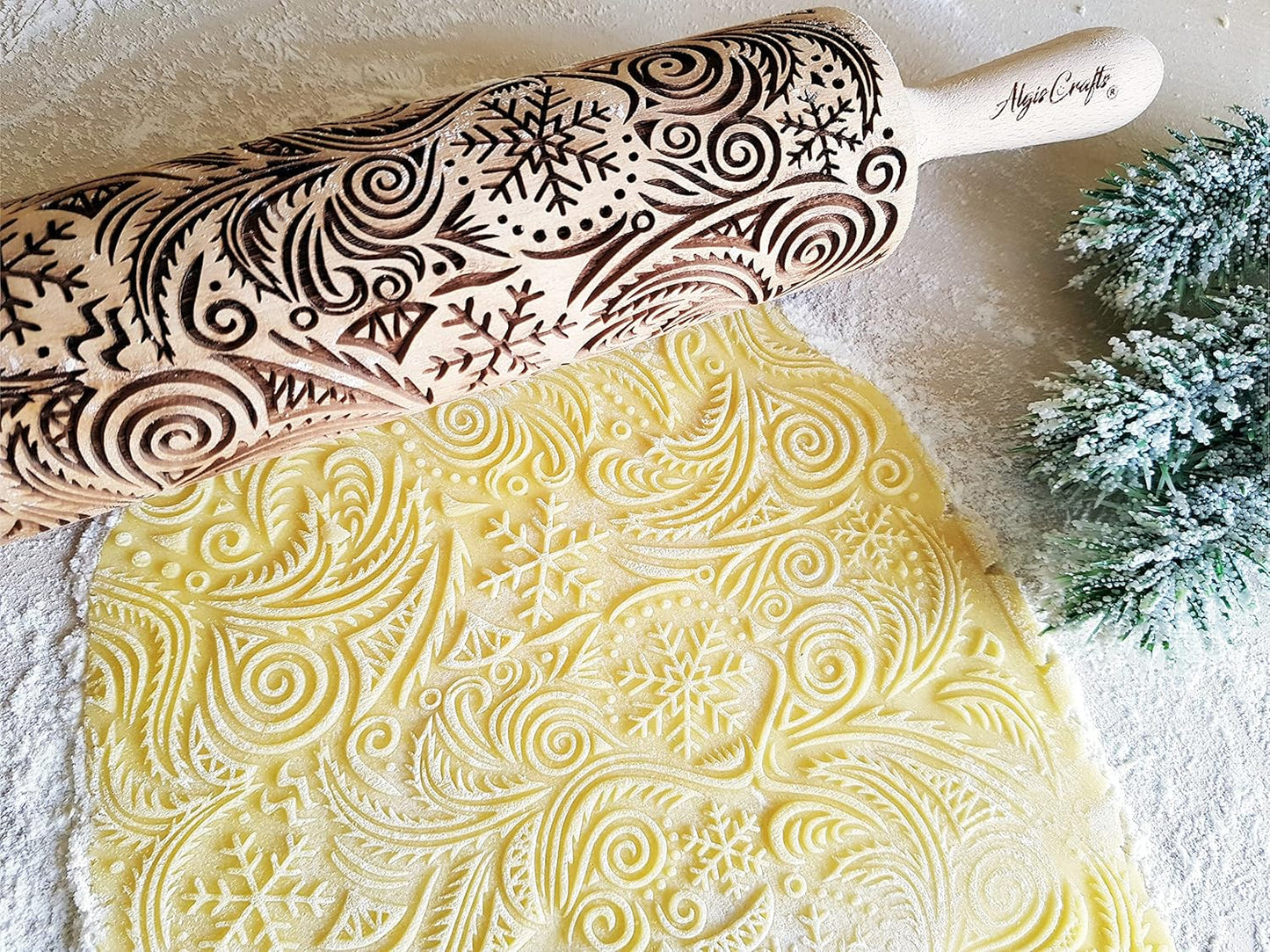 FROST Embossing rolling pin for Christmas cookies, gingerbread, shortbread by Algis Crafts