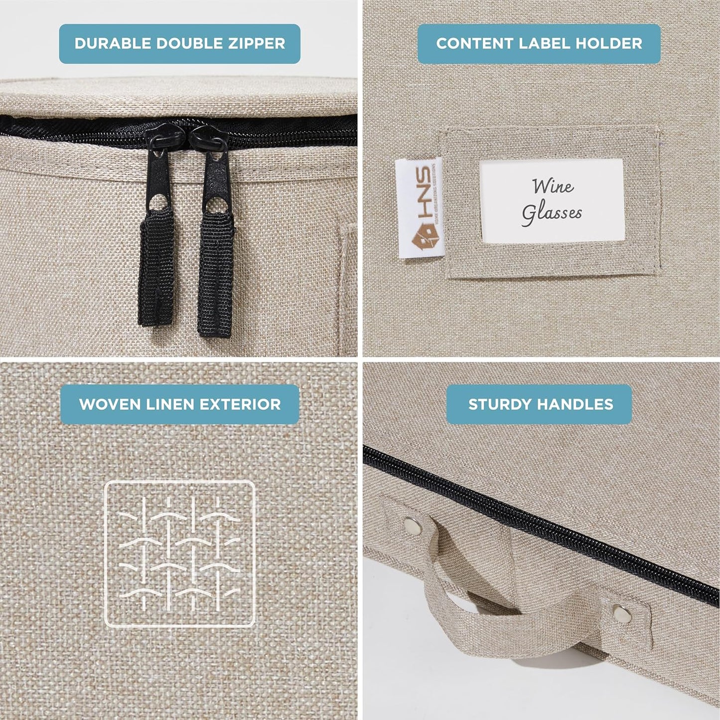 Hard Shell China Storage Containers 8-Piece Set Moving Boxes for Dinnerware, Glasses, Plates, Mugs and Saucers Sturdy Dish Organizer with Dividers for Seasonal Storage - Service for 12 - Brown