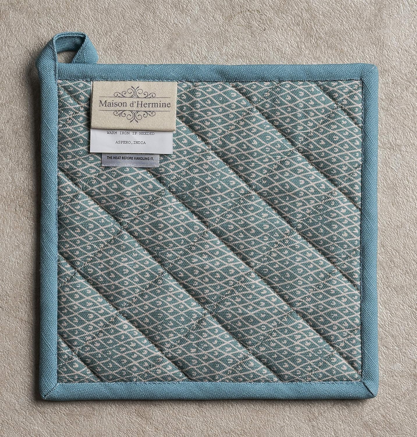 Maison d' Hermine Pot Holders 100% Cotton Heat Resistant Potholders 8" x 8" Hot Pads with Loop BBQ, Cooking, Baking, Grilling, Kitchen, Handling Hot Pans Spring/Summer (Pack of 1, Marquise)